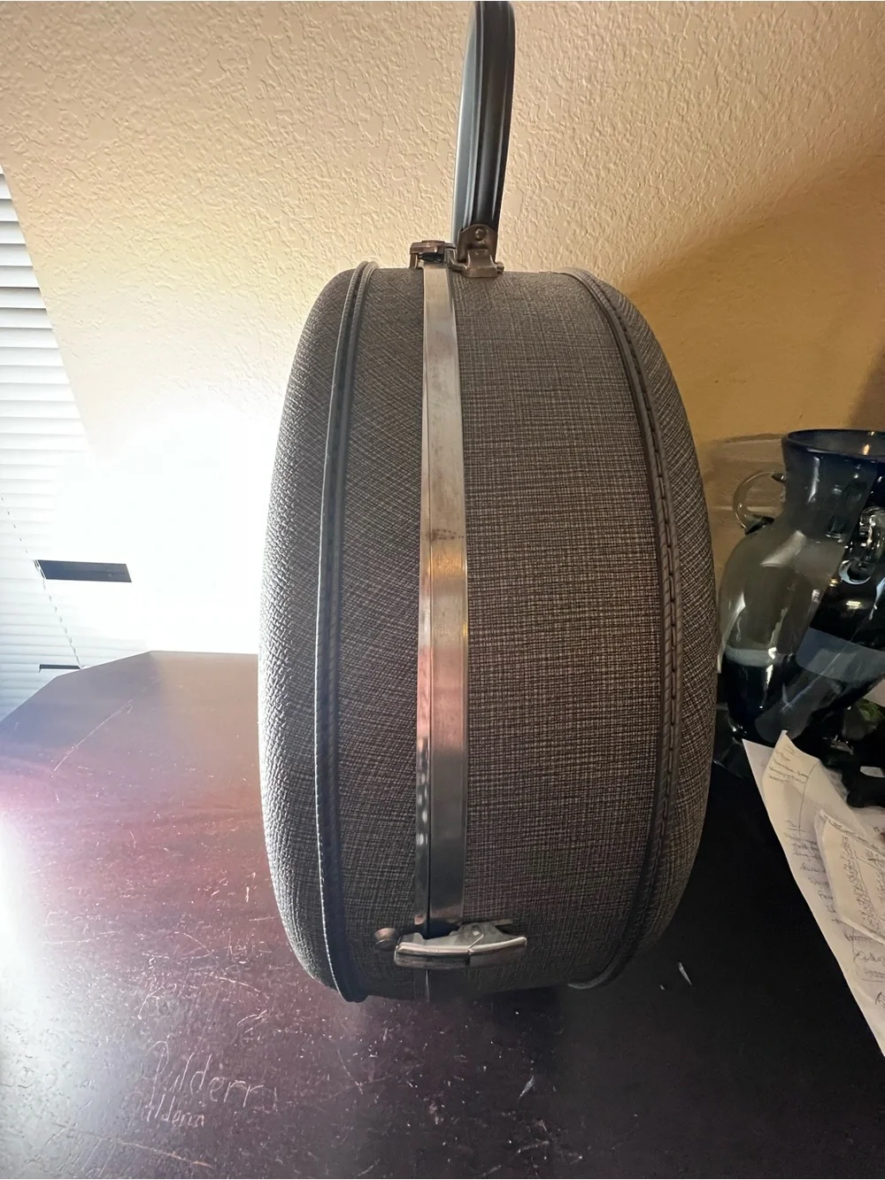 Vintage 1960s American Tourister Round Train Case Gray Hard Shell Luggage